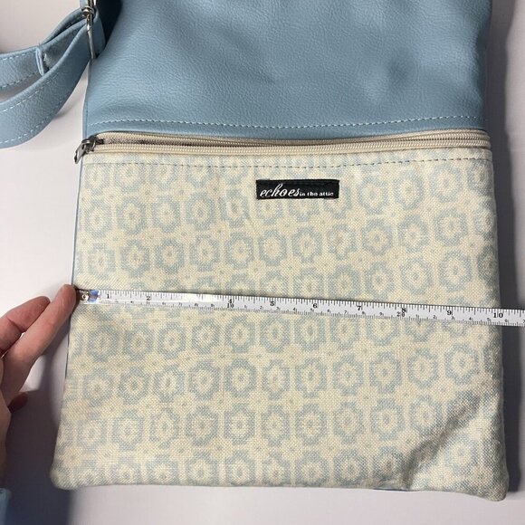 NWT Echos in the Attic Handmade Upcycled Crossbody Bag Blue Faux Leather Boho - Picture 7 of 8